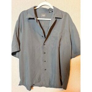 Haggar Men's Large Gray Textured Grid Casual Button Down Short Sleeve Shirt